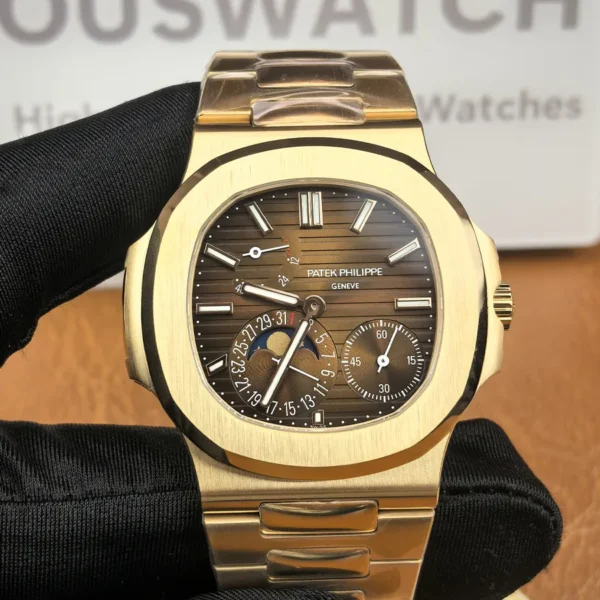 Patek Philippe Nautilus 5712R Rose Gold Moon Phases Watch Brown Dial Super Clone