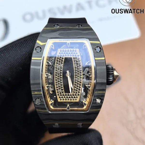 Richard Mille RM 07-01 Ladies Rose Gold Black Sapphire and Onyx Dial Replica Watch