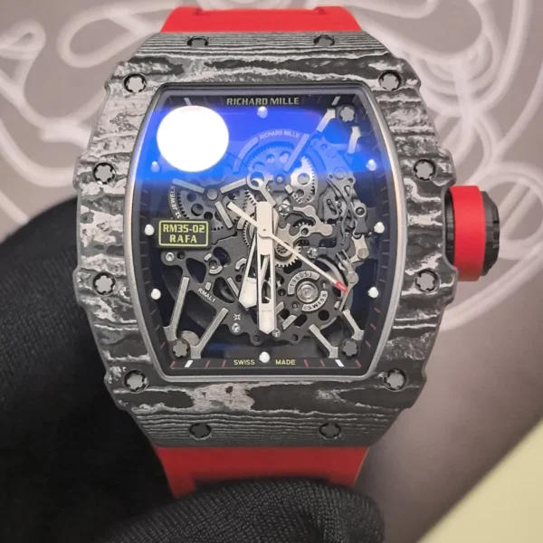 Richard Mille RM 35-02 Rafael Nadal Black TPT Skeleton Dial Red Rubber Strap Replica