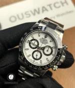 Rolex Daytona 116500LN white dial shown at a 75-degree front angle.