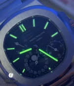 Night display effect of Patek 5712 replica watch showing dial visibility in low light
