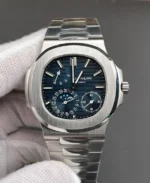 Patek Nautilus 5712/1A-001 replica watch front view with blue dial and stainless steel case
