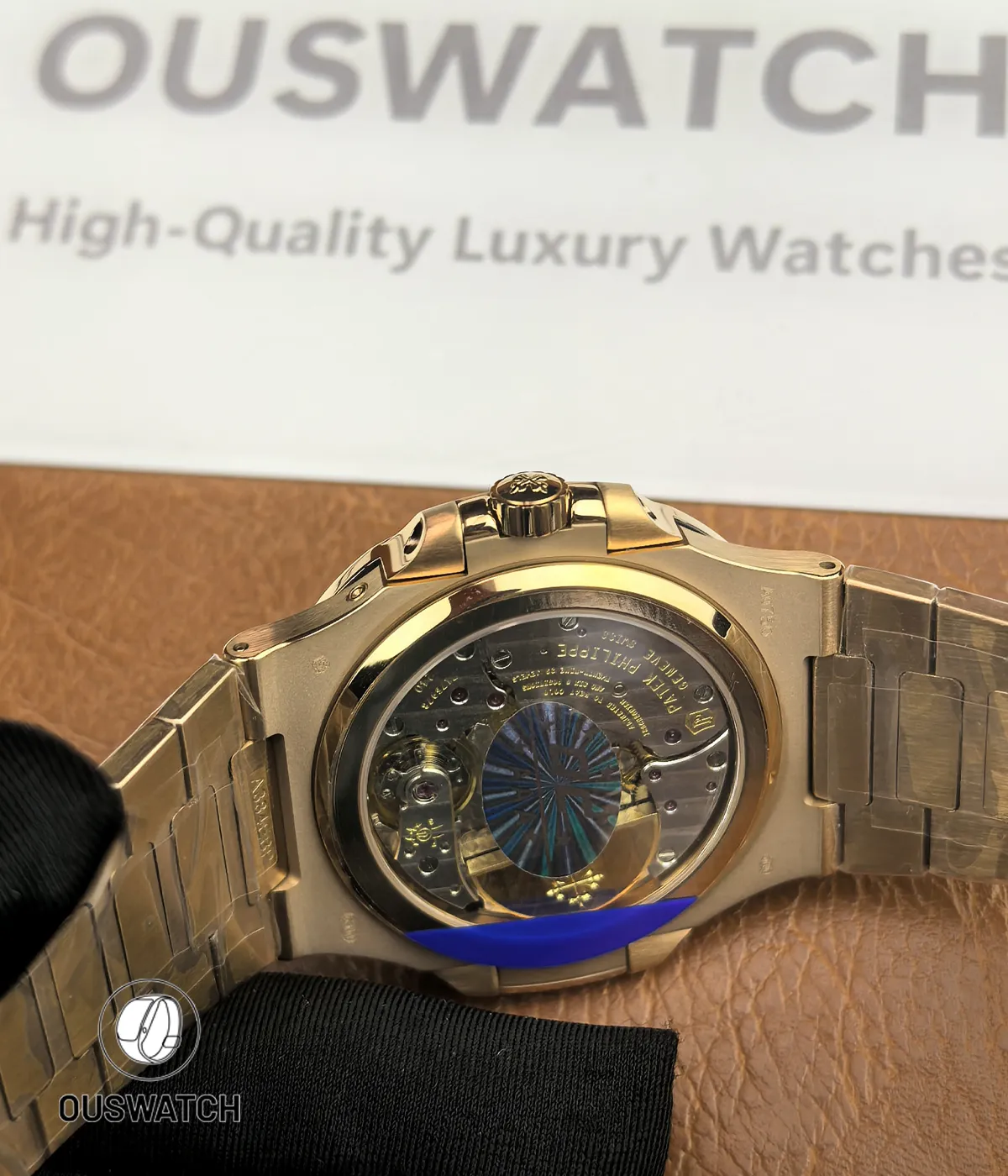 Rear three-quarter view of the 5712R displaying the caseback, endlink integration and bracelet taper.