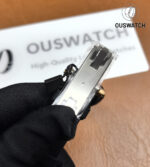 Stainless-steel folding clasp for the RM 07-01 shown closed, highlighting brushed surfaces and engineering neatness.