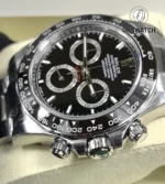 Detail of Rolex Daytona 126500LN black dial and bezel.