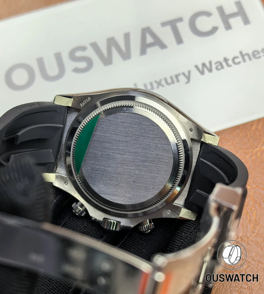 Back view of Rolex Daytona Ghost 126519LN-0006 white gold showing caseback and strap attachment.