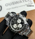 130-degree angled front view of Rolex Daytona Le Mans 126529LN-0001 showing case profile and bezel.