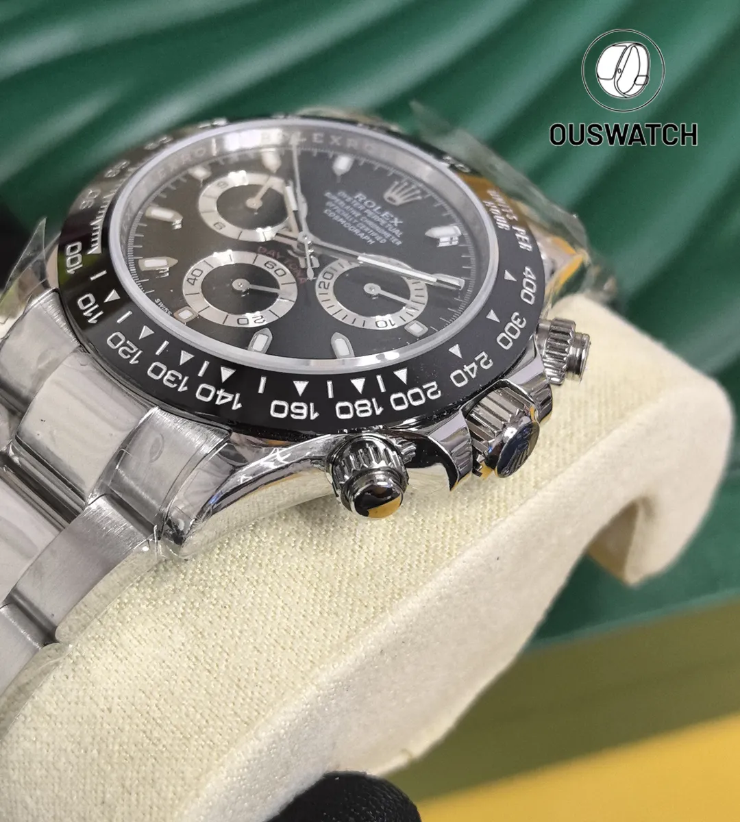 Rolex Daytona Panda black watch 116500LN with detailed ceramic bezel display