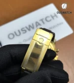 Macro detail of the clasp on Rolex Daytona 126518LN yellow gold Tiffany blue