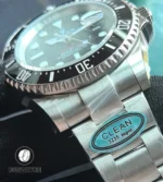 Close detail of the 904L stainless steel surface finish on the Deepsea, showing brushed and polished textures.