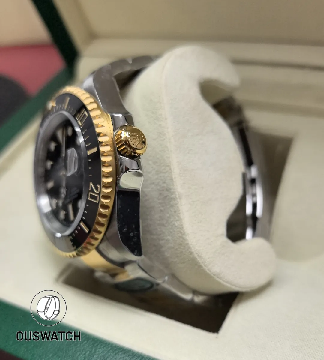 Side-by-side view of the 126603 case and screw-down crown, revealing machining and crown-guard design.