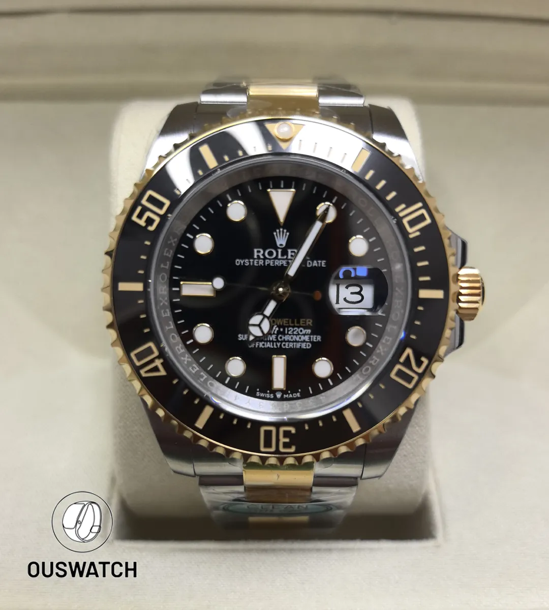 Front-facing composition of the Deepsea 126603 two-tone — bold dial, bezel, and polished gold highlights.