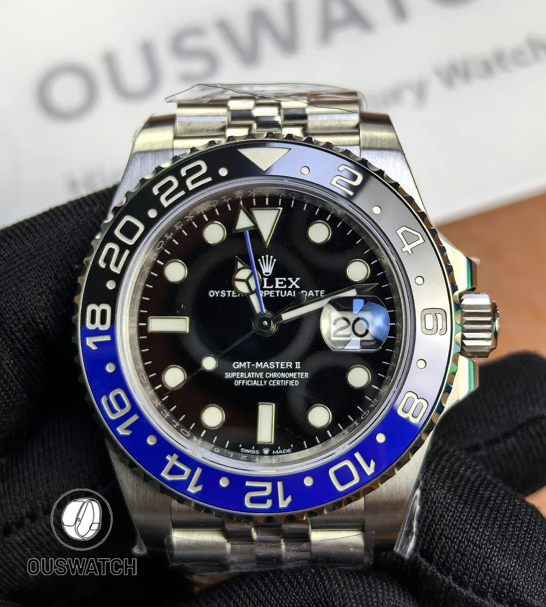 Rolex GMT-Master II 126710BLNR showing the black and blue ceramic bezel.
