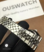 Jubilee stainless steel bracelet for Rolex Land-Dweller 40 127334-0001, full bracelet shot.