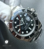 130° close-up of the 116610LN dial revealing depth of the indexes and precise bezel tooth detailing.