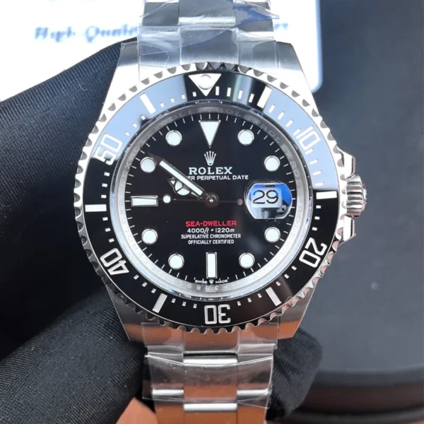 uper Clone Deepsea Dweller 126600-0002 — 43mm statement diver in stainless steel, studio front shot.