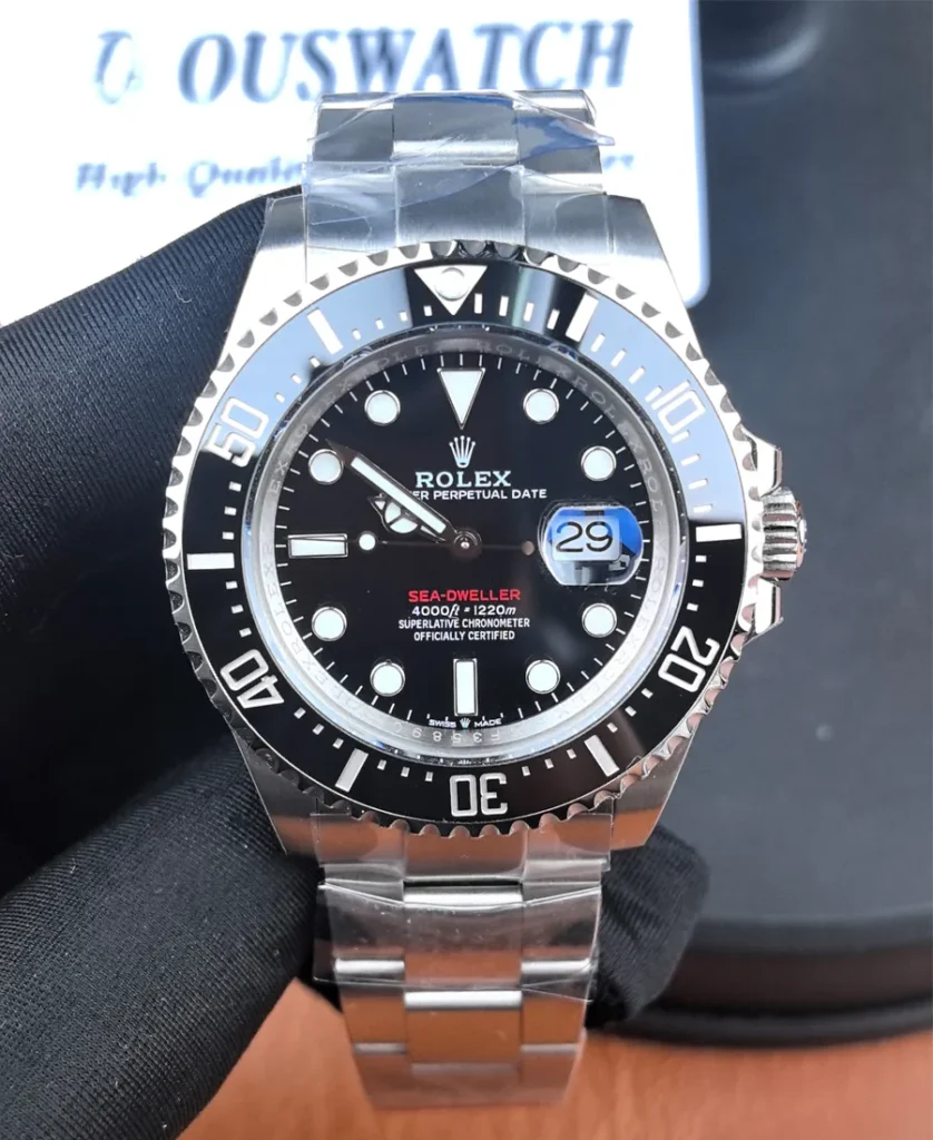 uper Clone Deepsea Dweller 126600-0002 — 43mm statement diver in stainless steel, studio front shot.