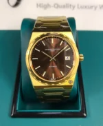 Vacheron Constantin Historiques 222 4200H super clone in yellow/rose gold with brown dial, straight-on studio view.