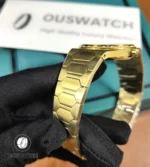 Full-length shot of the Historiques 222 gold bracelet, showing link architecture and tapering profile.