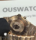 Rear view of the Overseas dual time, displaying the exhibition caseback and movement architecture.