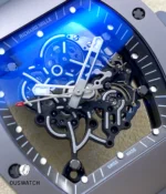 Richard Mille RM 055 grey watch with transparent dial close-up