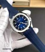 Full composition of the Aquanaut 5168G-001 taken at a 120-degree perspective, presenting the balance of dial, bezel, and rubber strap proportions.