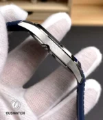 Side profile of the Patek Philippe Aquanaut 5168G-001 displaying the polished white gold case and ergonomic curve of the mid-case design.