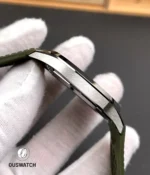 Side profile of the 5168G-010 showing the case curvature, crystal height and the watch’s tapered mid-case geometry.