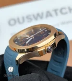 Detailed shot of the signed crown on the 5261R-001, highlighting knurling, crown tube and fine polishing.