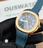 Complete composition of the Aquanaut 5261R-001 in rose gold — dial, case and strap presented together to show proportions.