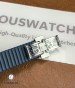 Open view of the clasp mechanism revealing hinge construction, micro-adjust slots and finishing.