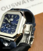 Macro of the stainless-steel case and signed crown on the 5822P, showing machining and polished edges.