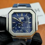 Patek Cubitus Moon Phase 5822P super clone with deep blue dial — clean studio front composition.