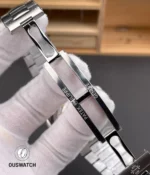 Folded clasp of the Nautilus 5711/1A-010 in stainless steel, highlighting stamped details and secure locking mechanism.