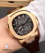 On-wrist shot of the Patek Nautilus 5712 in rose gold demonstrating scale, elegance and how it sits on the wrist.