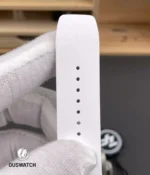 Textured white rubber strap for the RM055 Bubba Watson laid flat to show stitching, endlink fit and sporty profile.