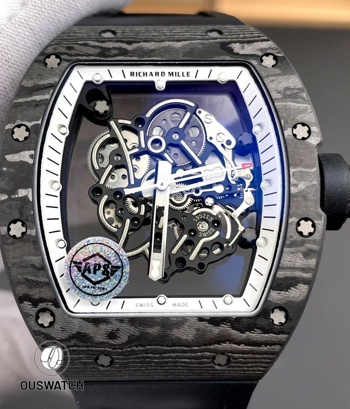 Tight macro of the White Legend skeleton dial exposing gears, bridges and micro-finish details.