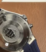 Rear perspective of the Overseas dual time showing the caseback area and robust endlink attachment.