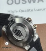 Rear view of the Overseas Dual Time 47450 showing the caseback area and how the bracelet integrates with the case.