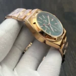 Detail shot of the rose-gold case flank displaying brushed surfaces and refined edge work.