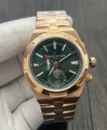 Vacheron Overseas Dual Time 7920V/210R-B965 super clone with vivid green dial, front studio shot.