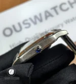 Close-up of the case and crown highlighting crown texture and case finishing.