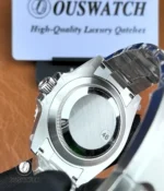 Case back view of the black-on-black Rolex Submariner 126610LN, showing the solid steel back and rear case finishing