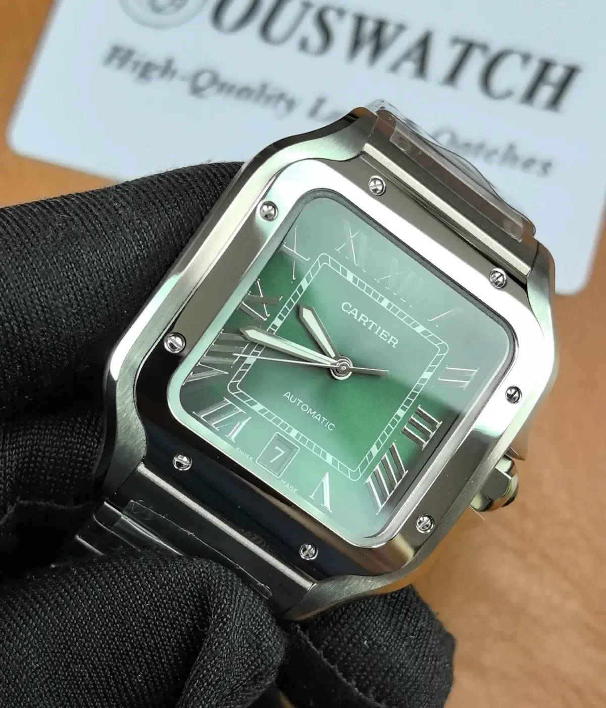 Super Clone Cartier Santos WSSA0062 watch displayed in a 60-degree angle view
