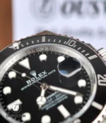 Inner bezel engraving display on the Rolex stainless steel Submariner 126610LN, highlighting the engraved rehaut detail