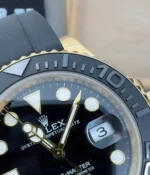 Close-up of the date window and Cyclops lens on the Rolex Yacht-Master 42 226658 super clone with black dial.