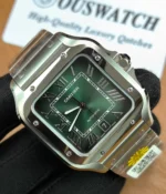 Cartier Santos Green Dial Large Model WSSA0062 shown in a 120-degree angle view