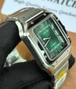 Side view of the stainless steel case on the Super Clone Cartier Santos Green Dial WSSA0062