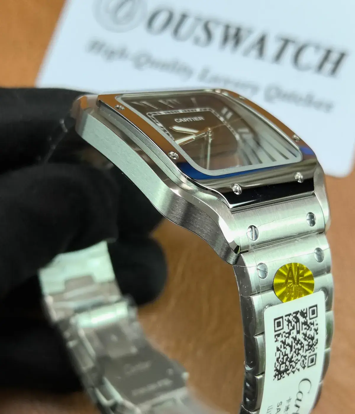 Stainless steel case and lugs of the Super Clone Cartier Santos Green Dial WSSA0062