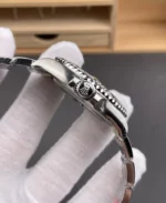 Side detail of the Yacht-Master 126622 silver-tone case and crown, showing crown shape and case finishing.